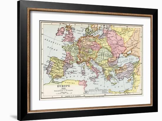 Map of Europe in 1360, from 'Historical Atlas'-null-Framed Giclee Print