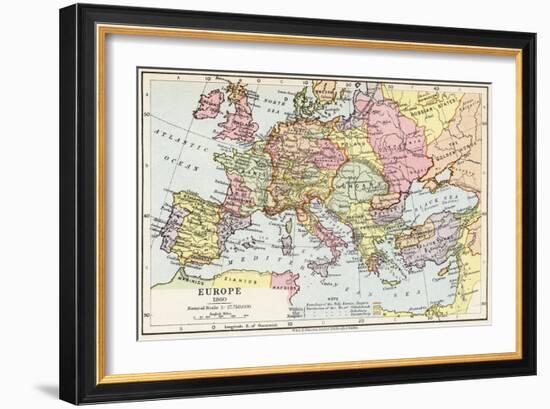 Map of Europe in 1360, from 'Historical Atlas'-null-Framed Giclee Print