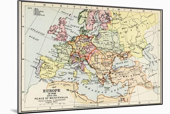 Map of Europe in 1648 after the Peace of Westphalia-null-Mounted Giclee Print