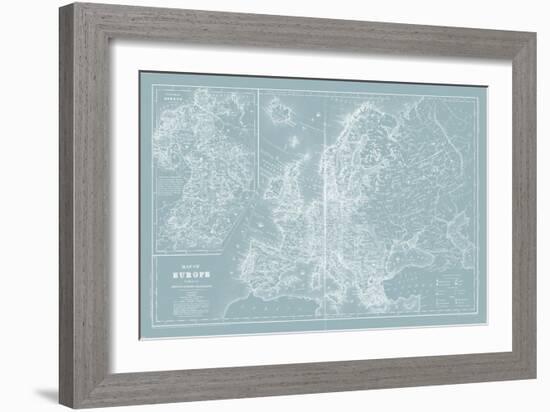 Map of Europe on Aqua-Mitchell-Framed Art Print