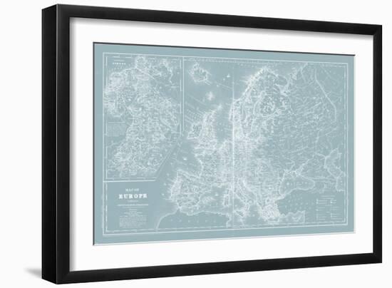 Map of Europe on Aqua-Mitchell-Framed Art Print