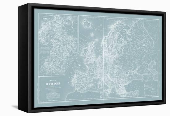 Map of Europe on Aqua-Mitchell-Framed Stretched Canvas