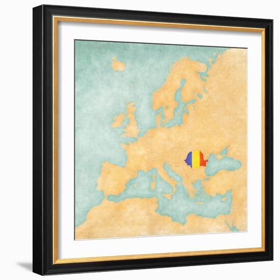 Map of Europe - Romania (Vintage Series)-Tindo-Framed Art Print