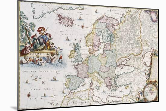 Map of Europe, Showing Europe and Western Russia, Iceland and Greenland-Cornelis III Danckerts-Mounted Giclee Print