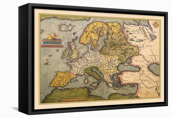 Map of Europe-Abraham Ortelius-Framed Stretched Canvas