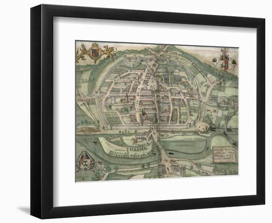 Map of Exeter, from Civitates Orbis Terrarum by Georg Braun-Joris Hoefnagel-Framed Giclee Print