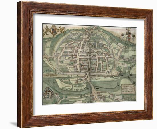 Map of Exeter, from Civitates Orbis Terrarum by Georg Braun-Joris Hoefnagel-Framed Giclee Print