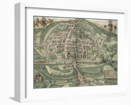 Map of Exeter, from Civitates Orbis Terrarum by Georg Braun-Joris Hoefnagel-Framed Giclee Print