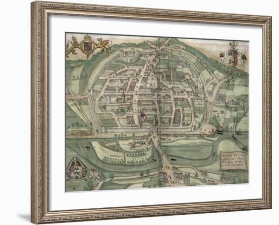 Map of Exeter, from Civitates Orbis Terrarum by Georg Braun-Joris Hoefnagel-Framed Giclee Print