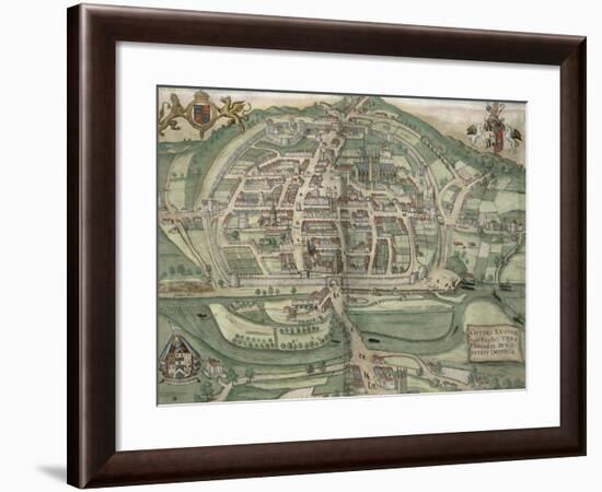 Map of Exeter, from Civitates Orbis Terrarum by Georg Braun-Joris Hoefnagel-Framed Giclee Print