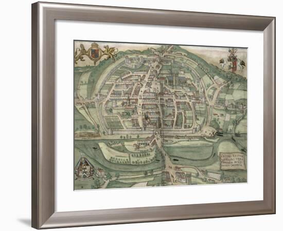 Map of Exeter, from Civitates Orbis Terrarum by Georg Braun-Joris Hoefnagel-Framed Giclee Print