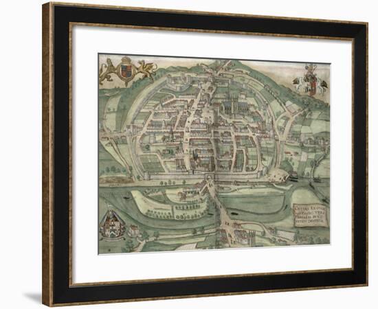 Map of Exeter, from Civitates Orbis Terrarum by Georg Braun-Joris Hoefnagel-Framed Giclee Print