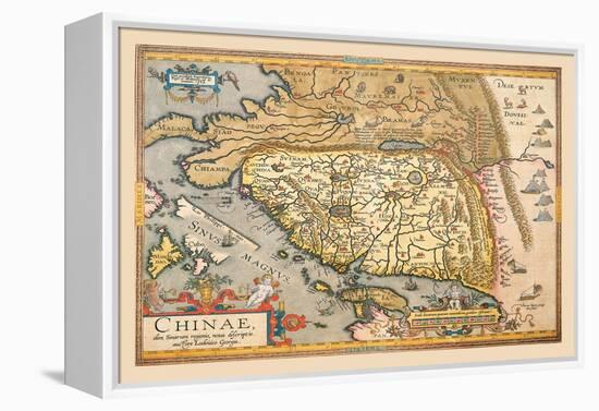 Map of Far East China-Abraham Ortelius-Framed Stretched Canvas