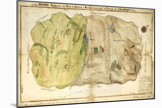 Map of Fields of Amarosa and Ramusa in Area of Villafrati Nearby Palermo, Sicily Region, 1829-null-Mounted Giclee Print