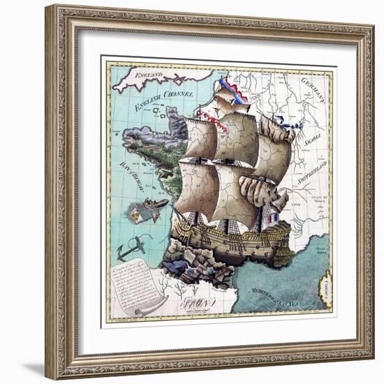 Map Of France As A Ship -1796-Vintage Lavoie-Framed Giclee Print