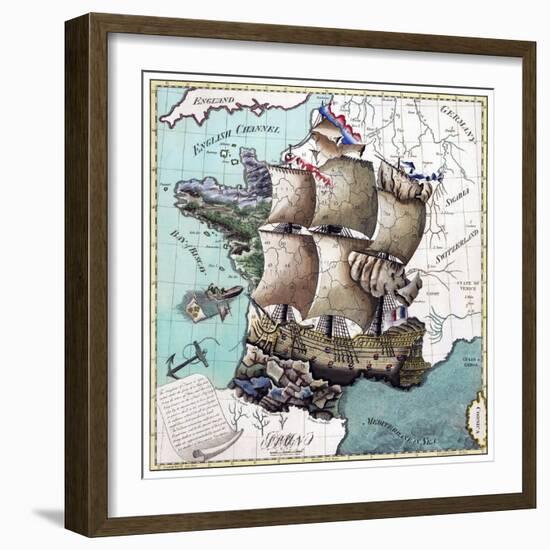 Map Of France As A Ship -1796-Vintage Lavoie-Framed Giclee Print