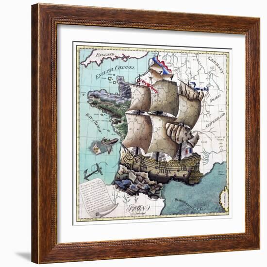 Map Of France As A Ship -1796-Vintage Lavoie-Framed Giclee Print