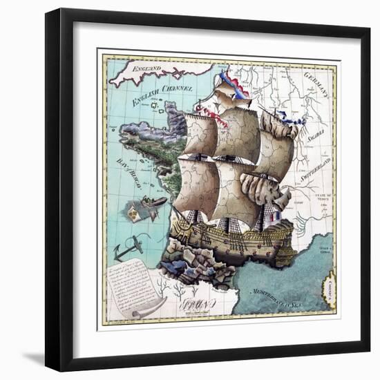 Map Of France As A Ship -1796-Vintage Lavoie-Framed Giclee Print