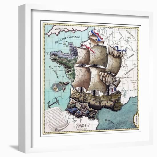 Map Of France As A Ship -1796-Vintage Lavoie-Framed Giclee Print