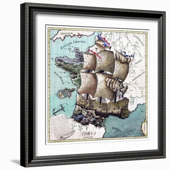 Map Of France As A Ship -1796-Vintage Lavoie-Framed Giclee Print