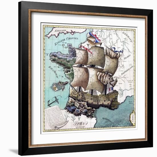 Map Of France As A Ship 1796-Vintage Lavoie-Framed Giclee Print