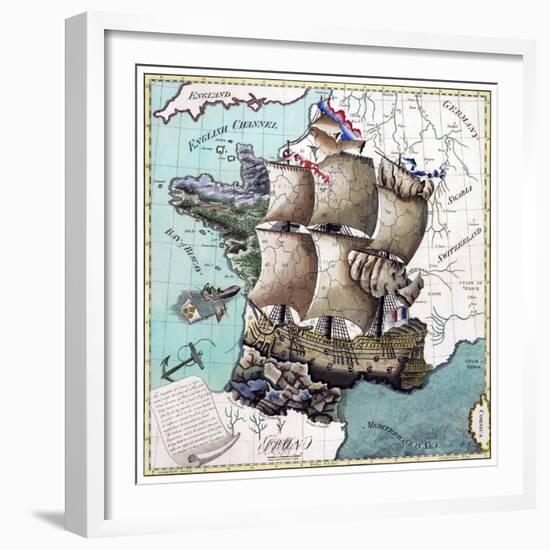 Map Of France As A Ship 1796-Vintage Lavoie-Framed Giclee Print