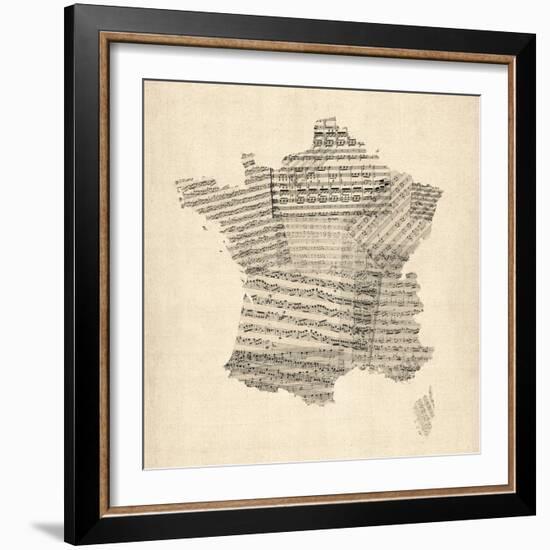 Map of France Old Sheet Music Map-Michael Tompsett-Framed Art Print