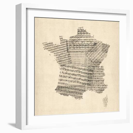 Map of France Old Sheet Music Map-Michael Tompsett-Framed Art Print