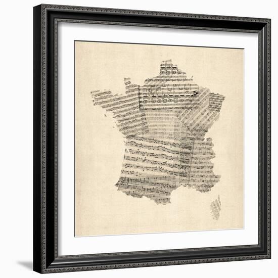 Map of France Old Sheet Music Map-Michael Tompsett-Framed Art Print