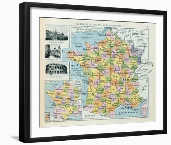 Map of France-The Vintage Collection-Framed Giclee Print