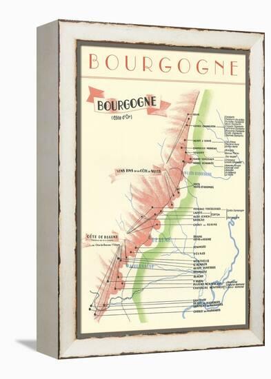 Map of French Bourgogne Wine Country-null-Framed Stretched Canvas