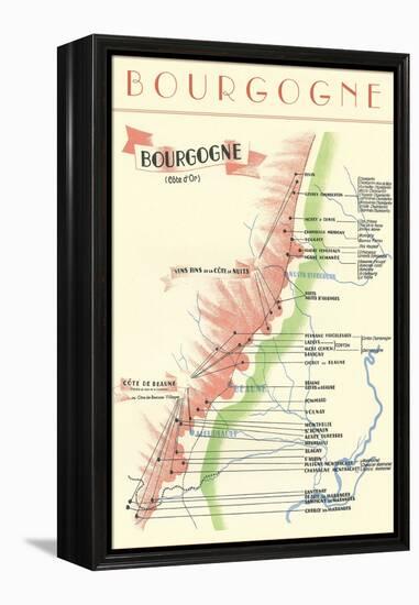 Map of French Bourgogne Wine Country-null-Framed Stretched Canvas