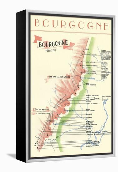 Map of French Bourgogne Wine Country-null-Framed Stretched Canvas