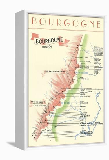 Map of French Bourgogne Wine Country-null-Framed Stretched Canvas