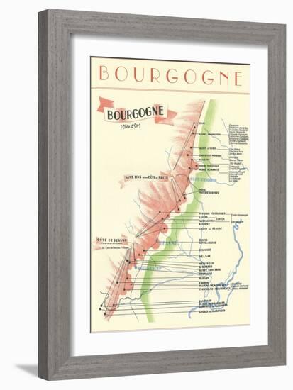 Map of French Bourgogne Wine Country-null-Framed Premium Giclee Print