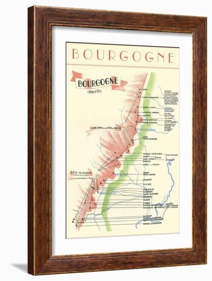 Map of French Bourgogne Wine Country-null-Framed Premium Giclee Print