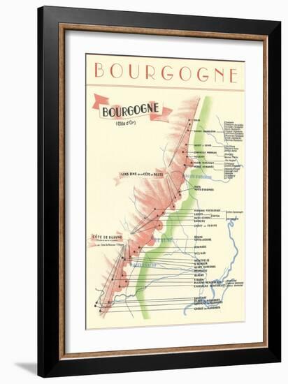 Map of French Bourgogne Wine Country-null-Framed Premium Giclee Print