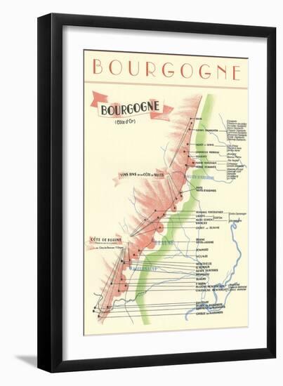 Map of French Bourgogne Wine Country-null-Framed Premium Giclee Print