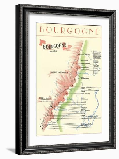 Map of French Bourgogne Wine Country-null-Framed Premium Giclee Print