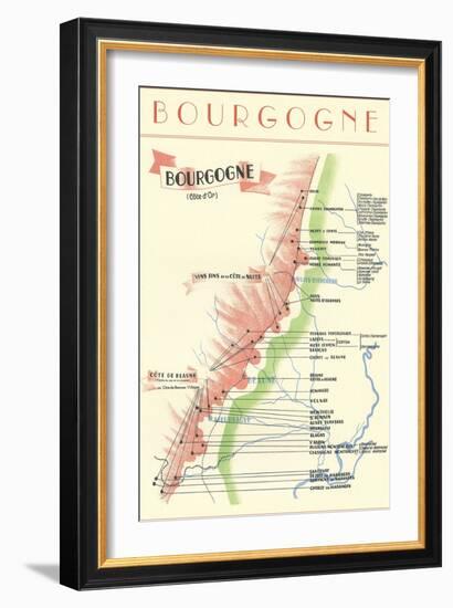 Map of French Bourgogne Wine Country-null-Framed Premium Giclee Print