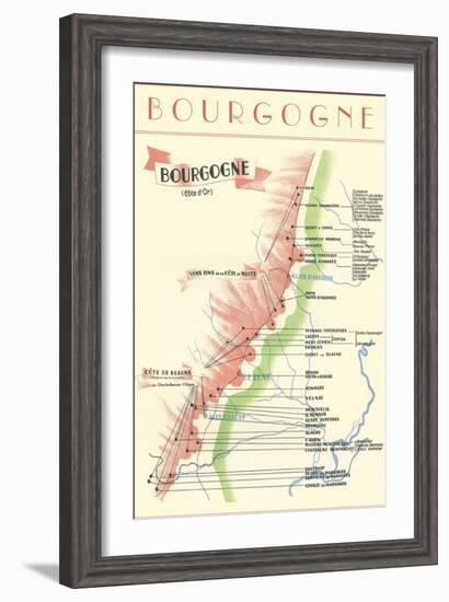 Map of French Bourgogne Wine Country-null-Framed Art Print