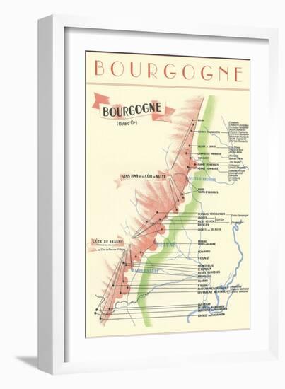 Map of French Bourgogne Wine Country-null-Framed Art Print