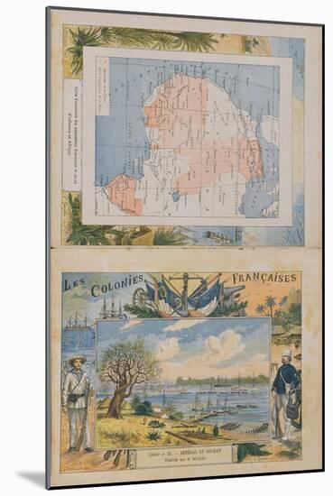 Map of French Possessions and Spheres of Influence in Africa and a View of the River Senegal-G. Dascher-Mounted Giclee Print