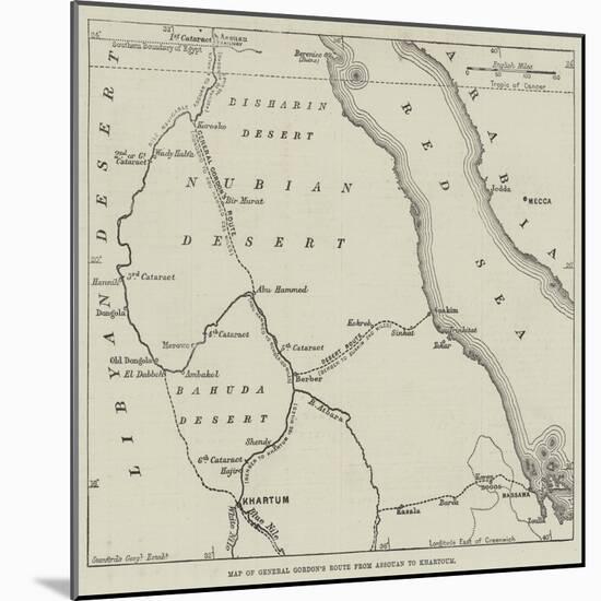 Map of General Gordon's Route from Assouan to Khartoum-null-Mounted Giclee Print