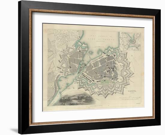 Map of Geneva, with an Illustrated 'View of the City', 1847-null-Framed Giclee Print