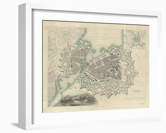 Map of Geneva, with an Illustrated 'View of the City', 1847-null-Framed Giclee Print