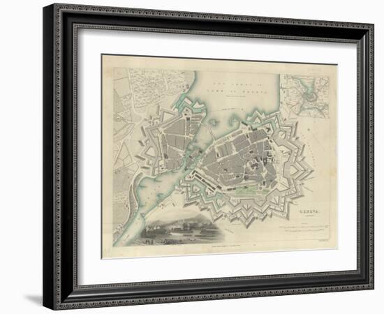 Map of Geneva, with an Illustrated 'View of the City', 1847-null-Framed Giclee Print