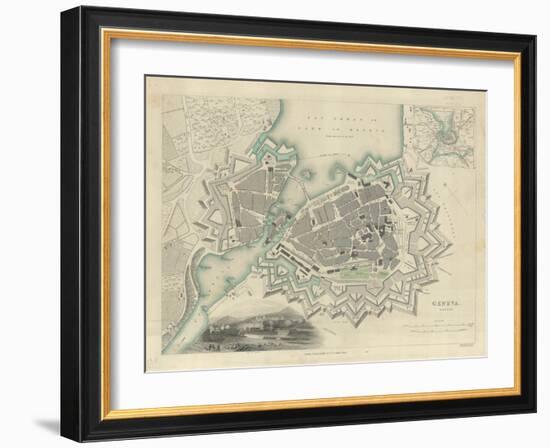 Map of Geneva, with an Illustrated 'View of the City', 1847-null-Framed Giclee Print