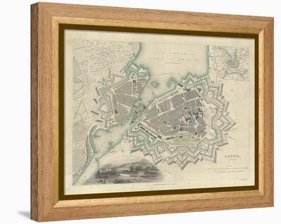 Map of Geneva, with an Illustrated 'View of the City', 1847-null-Framed Premier Image Canvas