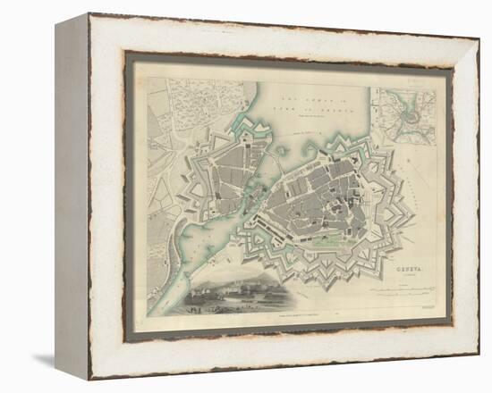 Map of Geneva, with an Illustrated 'View of the City', 1847-null-Framed Premier Image Canvas